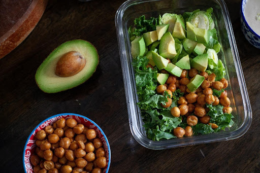 Brussels sprouts and crunchy chickpea salad