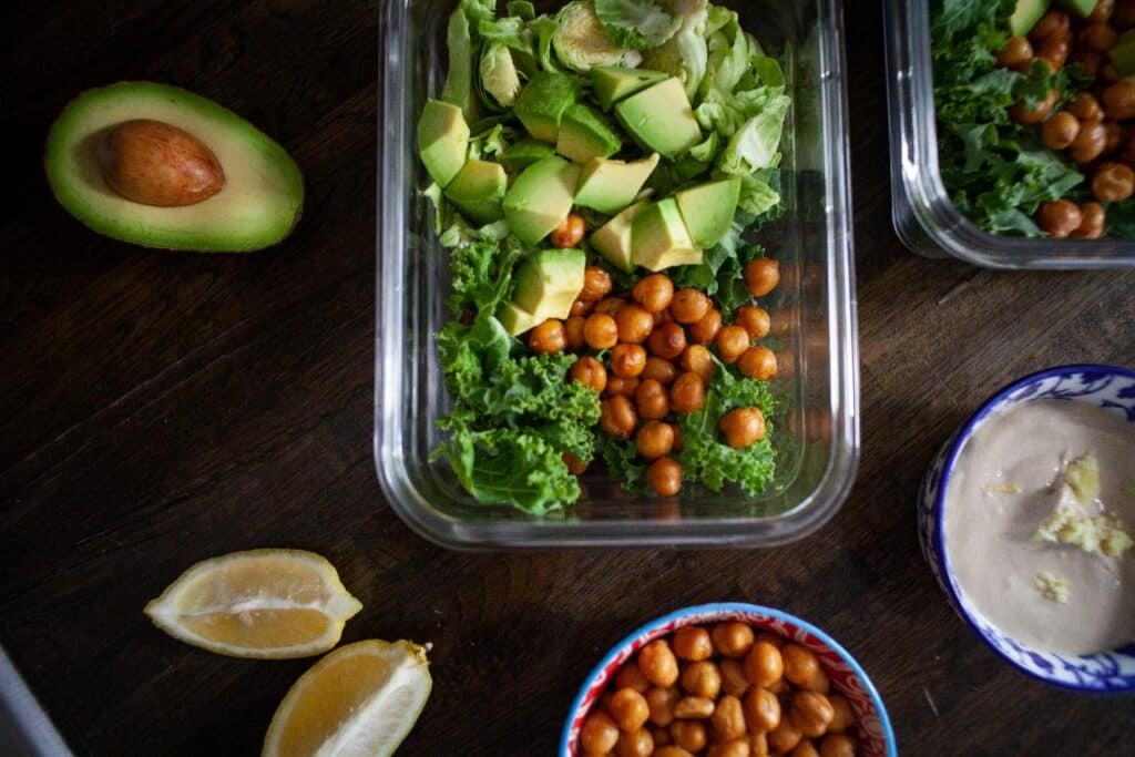 Brussels sprouts and crunchy chickpea salad