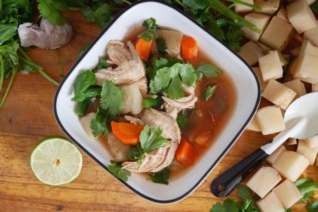 Bowl of caldo de pollo chicken soup