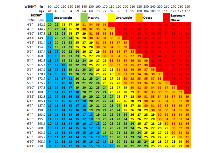 Body Mass Index (BMI) chart