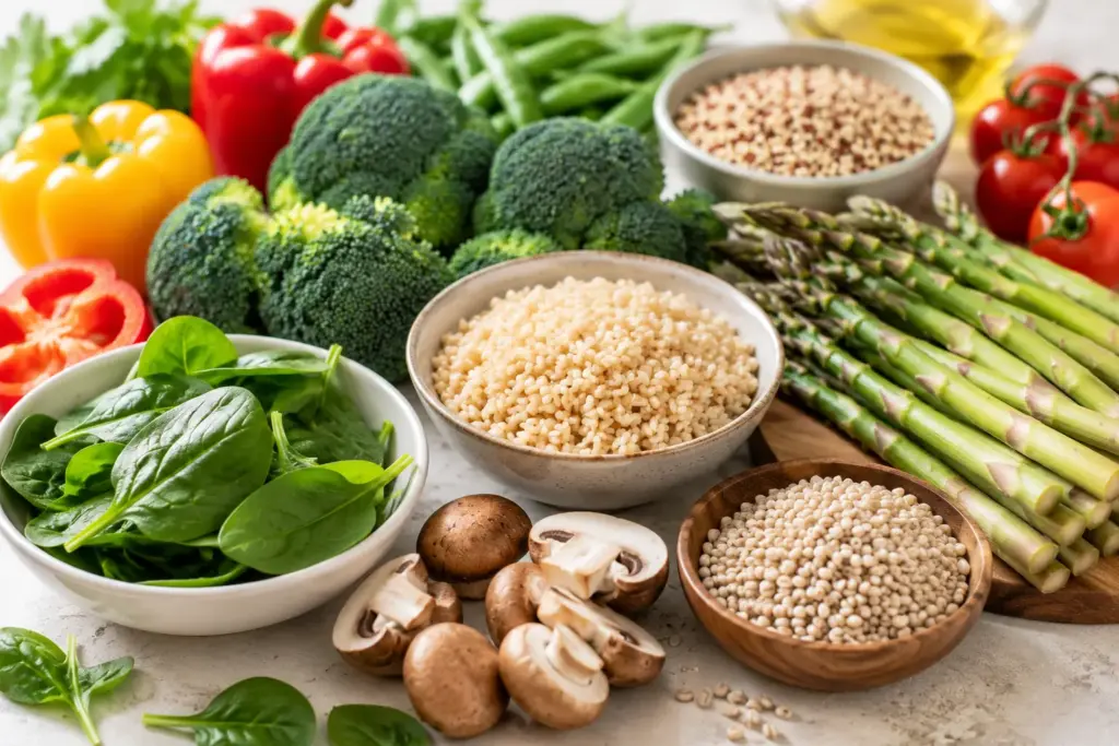 Fresh non-starchy vegetables and whole grains