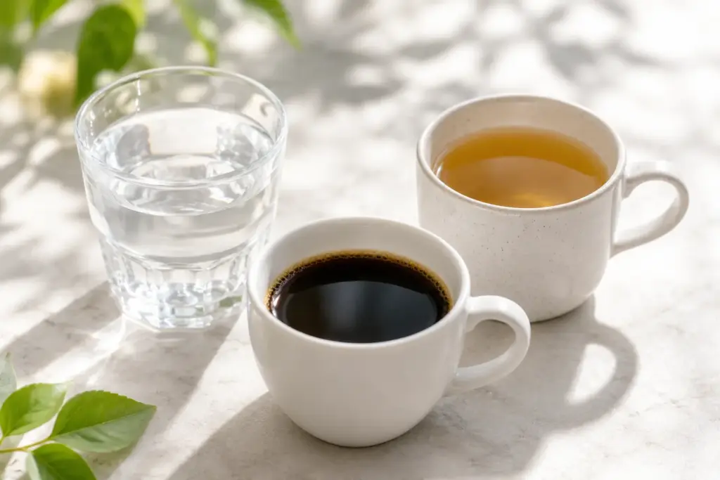 Water, black coffee, and herbal tea for the fasting window