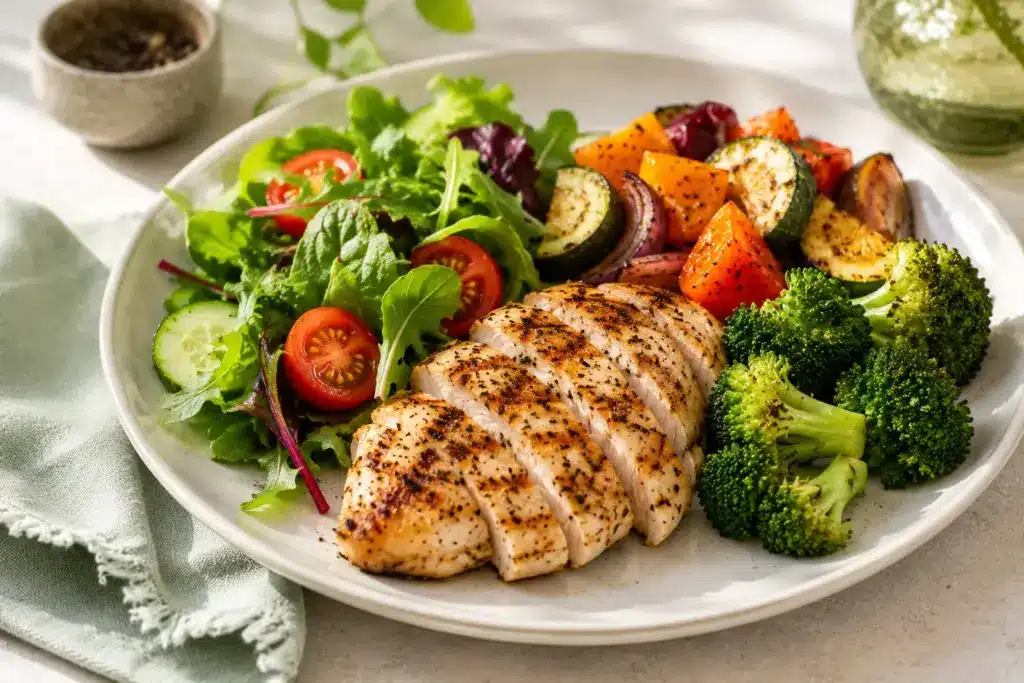 Protein-forward balanced meal to break a fast