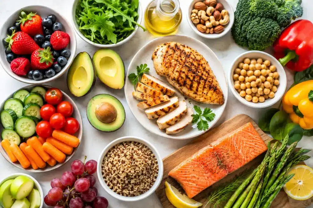 Naturally low-calorie foods: fruits, vegetables, and lean proteins