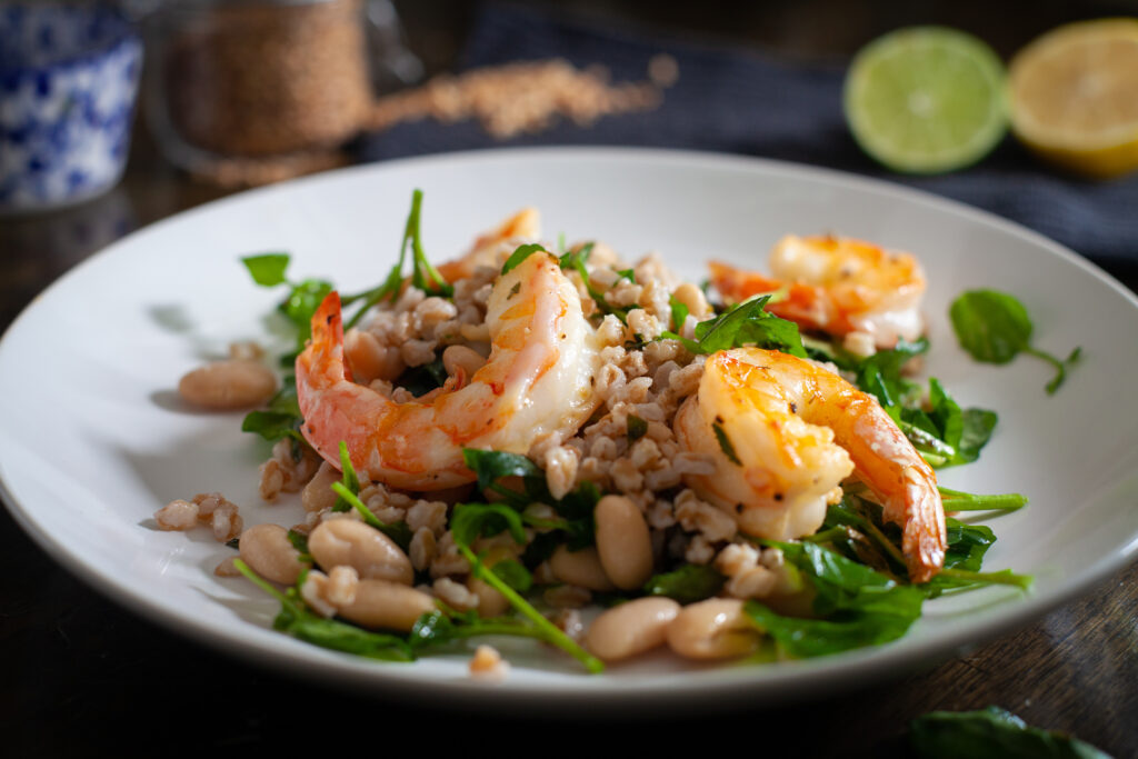 Shrimp Salad with Farro & Watercress